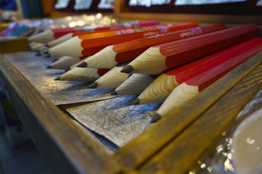 giant wooden pencils souvenir hungary budapest central market hall great