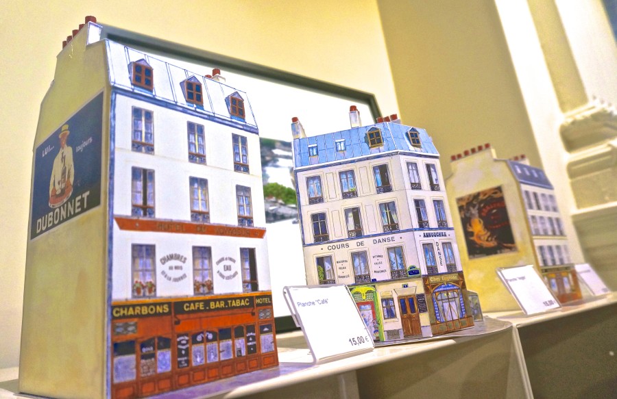 french cardboard buildings souvenir paris france best shopping