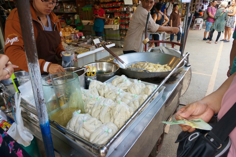 Fish balls made in front of you at JJ market in Bangkok.