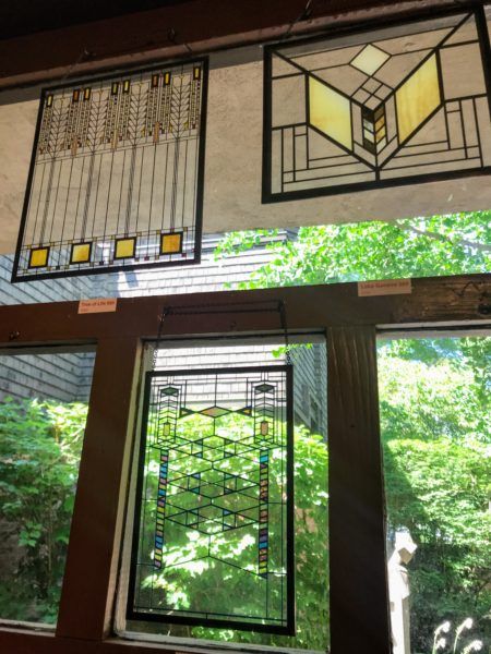 Frank Lloyd Wright inspired stained glass decal designs at gift shop in Oak Park, Illinois #chicago #architecture