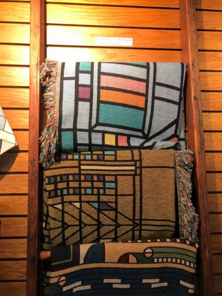 Frank Lloyd Wright inspired pillow designs at gift shop in Oak Park, Illinois #chicago #architecture